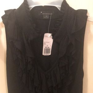 Black Shirt with Ruffles, New with Tags